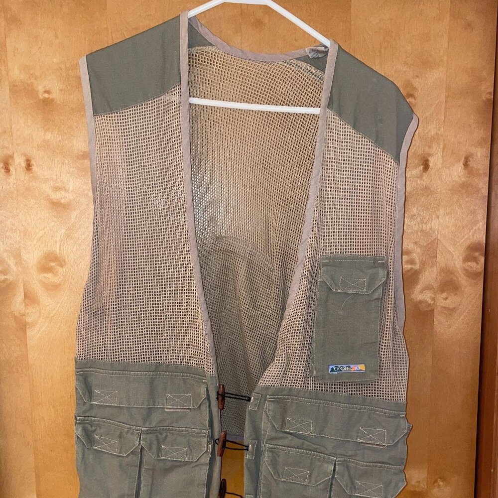 Ex Officio Men's Mesh Fishing Vest Hiking Outdoor Cargo Khaki Size XL